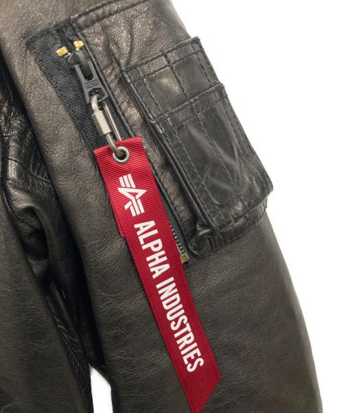 ALPHA（アルファ）ALPHA (アルファ) MA-1レザーダウンジャケット ブラック サイズ:Mの古着・服飾アイテム