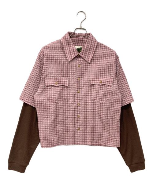Ballsy.Brothers（ボールジーブラザーズ）BALLSY.BROTHERS (ボールジーブラザーズ) レイヤードチェックシャツ ピンク サイズ:Lの古着・服飾アイテム