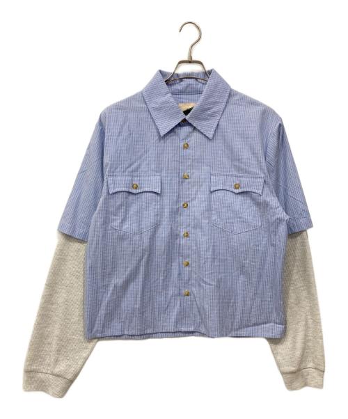 Ballsy.Brothers（ボールジーブラザーズ）BALLSY.BROTHERS (ボールジーブラザーズ) レイヤードチェックシャツ ブルー サイズ:Lの古着・服飾アイテム