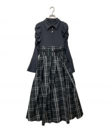DazzliN（ダズリン）の古着「シャツカラーコルセットタックワンピース」｜グレー×ブラック