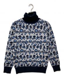 MARK&LONA（マークアンドロナ）の古着「レオパード柄タートルネックニット」｜ブルー