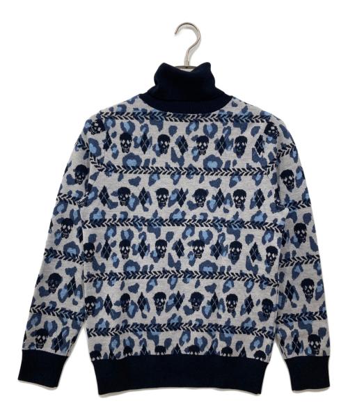 MARK&LONA（マークアンドロナ）MARK&LONA (マークアンドロナ) レオパード柄タートルネックニット ブルー サイズ:Sの古着・服飾アイテム