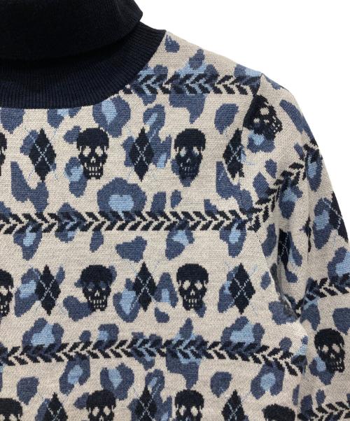 MARK&LONA（マークアンドロナ）MARK&LONA (マークアンドロナ) レオパード柄タートルネックニット ブルー サイズ:Sの古着・服飾アイテム