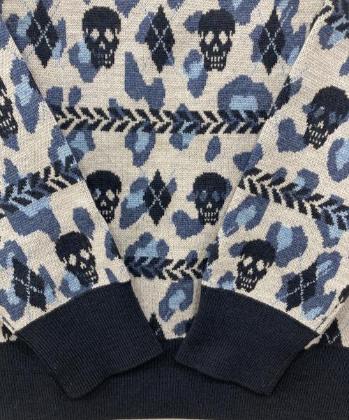 MARK&LONA（マークアンドロナ）MARK&LONA (マークアンドロナ) レオパード柄タートルネックニット ブルー サイズ:Sの古着・服飾アイテム