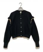 Dot and Stripesドットアンドストライプ）の古着「あぜ バイカラー袖フリル クルーネックカーディガン」｜ブラック