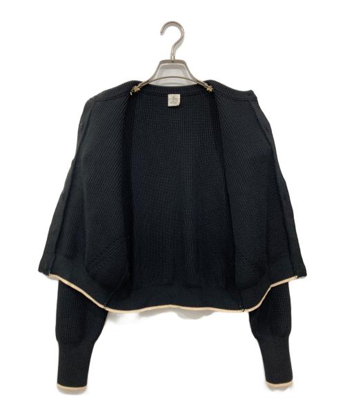 Dot and Stripes（ドットアンドストライプ）Dot and Stripes (ドットアンドストライプ) あぜ バイカラー袖フリル クルーネックカーディガン ブラック サイズ:Freeの古着・服飾アイテム