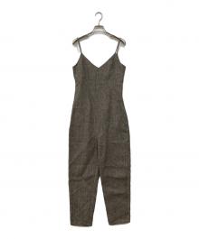 THIRD MAGAZINE（サードマガジン）の古着「リネン千鳥格子サロペット」｜ベージュ×ブラック