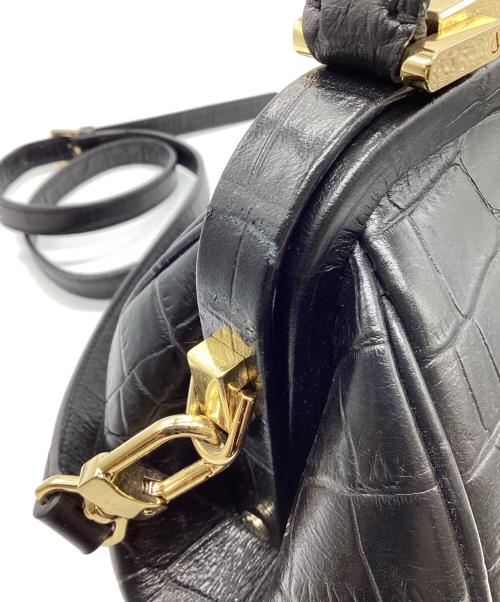 LAPLUME（ラプリュム）LAPLUME (ラプリュム) クロコ型押しハンドバッグ ブラックの古着・服飾アイテム