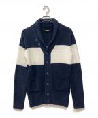 1PIU1UGUALE3 RELAXウノピゥウノウグァーレトレ リラックス）の古着「パイル地ショールカラーカーディガン」｜ネイビー×ホワイト