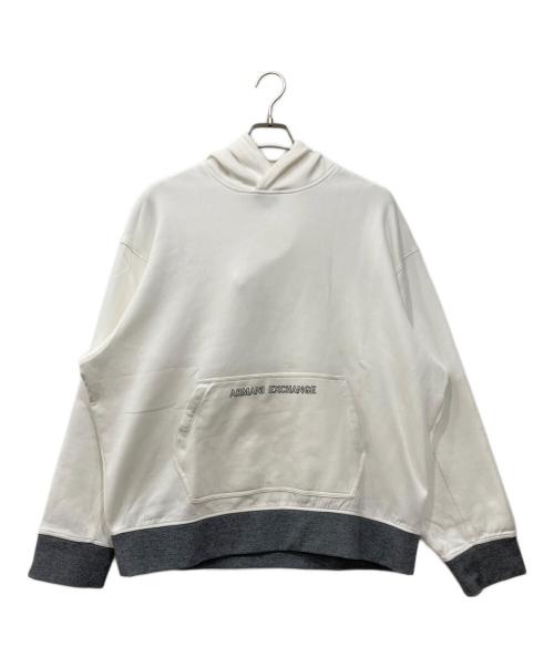 ARMANI EXCHANGE（アルマーニ エクスチェンジ）ARMANI EXCHANGE (アルマーニ エクスチェンジ) AXロゴ フーデッドスウェットプルオーバー ホワイト サイズ:Lの古着・服飾アイテム