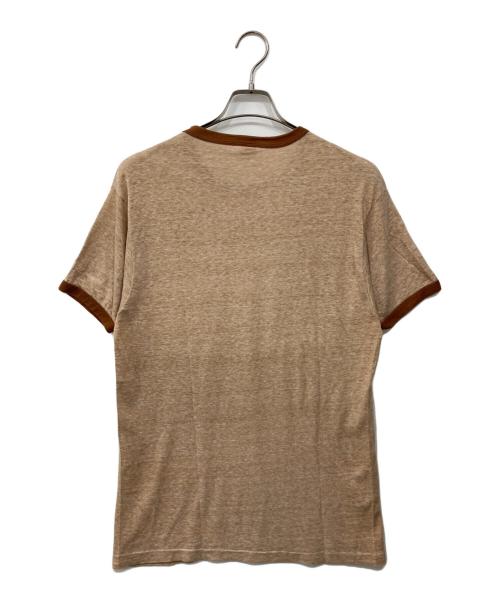 Hanes（ヘインズ）Hanes (ヘインズ) リンガーTシャツ ベージュ×ブラウン サイズ:Lの古着・服飾アイテム