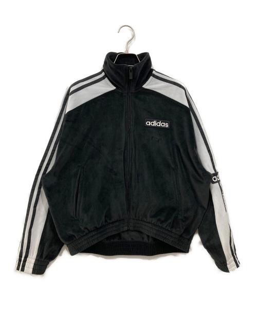 adidas（アディダス）adidas (アディダス) ベロアジャケット ブラック×ホワイト サイズ:Mの古着・服飾アイテム
