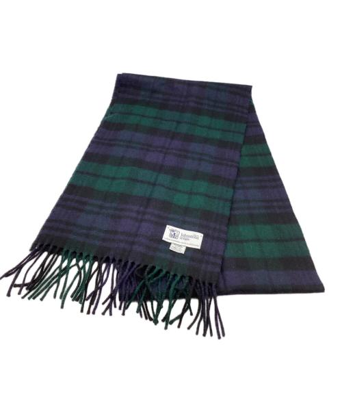 JOHNSTONS OF ELGIN（ジョンストンズオブエルガン）JOHNSTONS OF ELGIN (ジョンストンズオブエルガン) カシミヤマフラー ネイビー×グリーンの古着・服飾アイテム