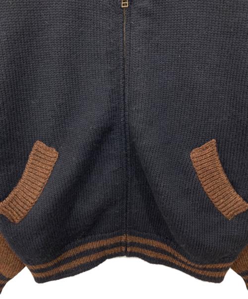 refomed（リフォメッド）refomed (リフォメッド) スタジアム カウチン ニット ジャケット ネイビー×ブラウン サイズ:表記無し(実寸を参照ください)の古着・服飾アイテム