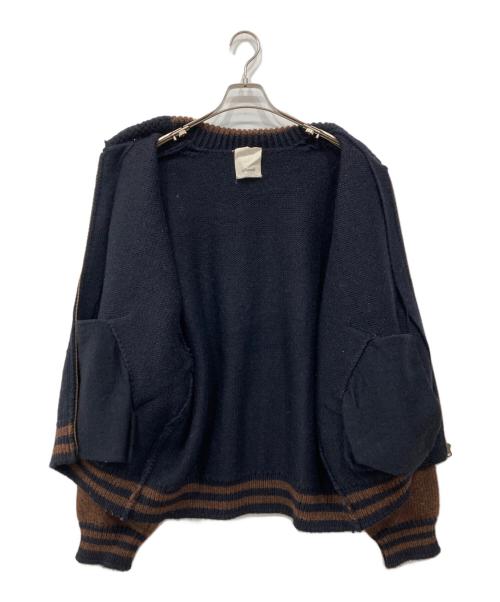refomed（リフォメッド）refomed (リフォメッド) スタジアム カウチン ニット ジャケット ネイビー×ブラウン サイズ:表記無し(実寸を参照ください)の古着・服飾アイテム