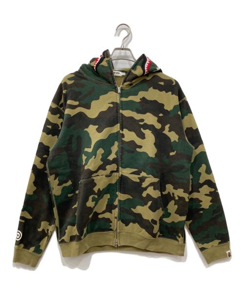 A BATHING APE（ア ベイシング エイプ）A BATHING APE (ア ベイシング エイプ) ダブルジップ シャーク パーカー カーキ サイズ:Lの古着・服飾アイテム