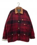 ）の古着「襟レザーウールチェックジャケット」｜レッド