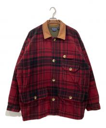 NAUTICA（ノーティカ）の古着「襟レザーウールチェックジャケット」｜レッド