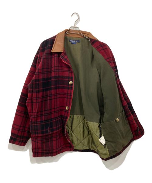 NAUTICA（ノーティカ）NAUTICA (ノーティカ) 襟レザーウールチェックジャケット レッド サイズ:Lの古着・服飾アイテム