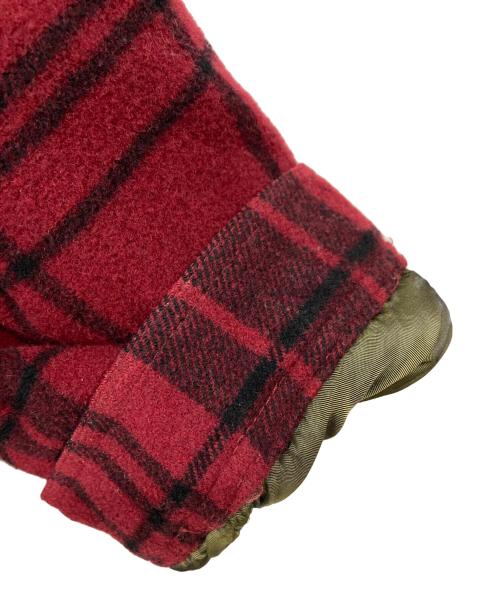 NAUTICA（ノーティカ）NAUTICA (ノーティカ) 襟レザーウールチェックジャケット レッド サイズ:Lの古着・服飾アイテム