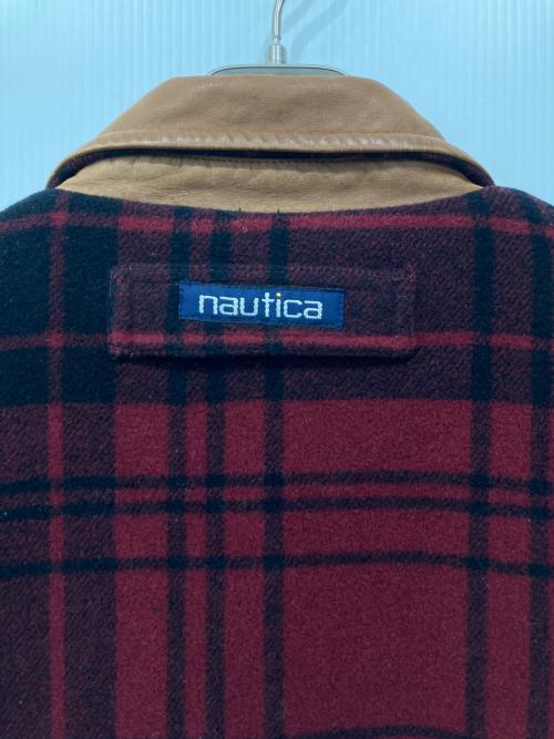 NAUTICA（ノーティカ）NAUTICA (ノーティカ) 襟レザーウールチェックジャケット レッド サイズ:Lの古着・服飾アイテム