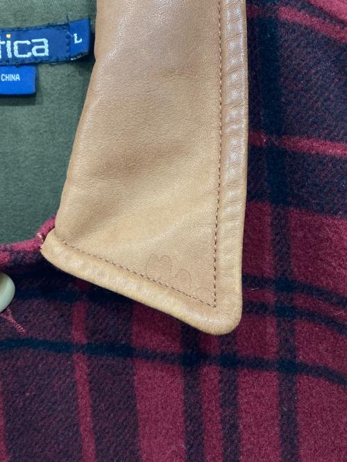 NAUTICA（ノーティカ）NAUTICA (ノーティカ) 襟レザーウールチェックジャケット レッド サイズ:Lの古着・服飾アイテム