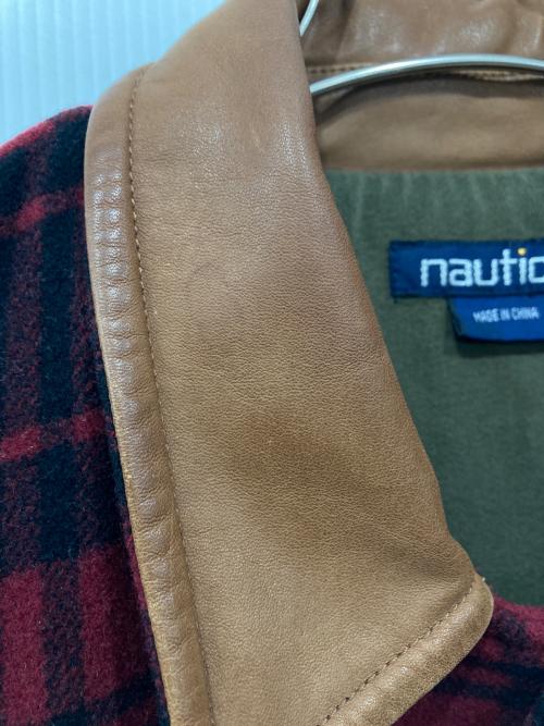 NAUTICA（ノーティカ）NAUTICA (ノーティカ) 襟レザーウールチェックジャケット レッド サイズ:Lの古着・服飾アイテム