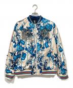 REPLAYリプレイ）の古着「ALL Over Print Poly Satin Jacket / オールオーバープリント ポリサテンジャケット」｜ブルー×アイボリー