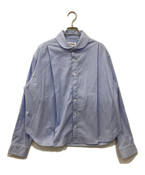 6cRAyon（シックスクレヨン）6cRAyon (シックスクレヨン) ラウンドカラーストライプシャツ ブルー サイズ:Mの古着・服飾アイテム