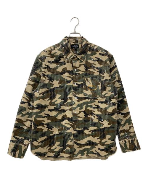 AFB（エーエフビー）AFB (エーエフビー) スパンコールシャツ カーキ サイズ:Mの古着・服飾アイテム