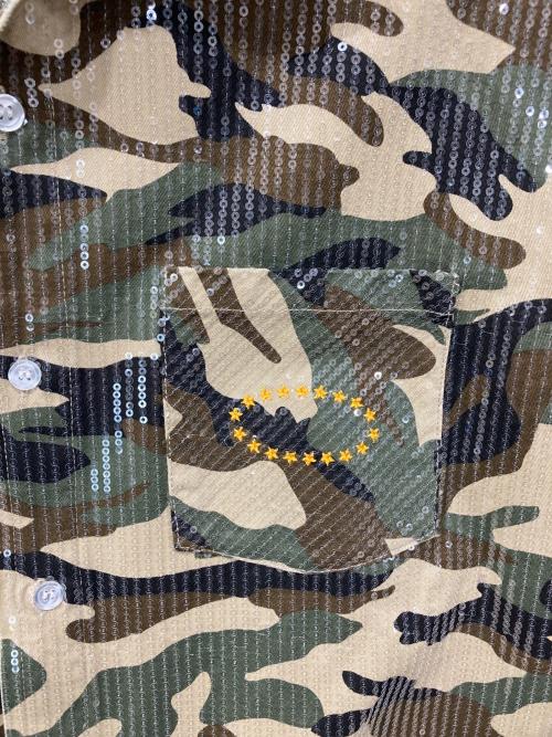 AFB（エーエフビー）AFB (エーエフビー) スパンコールシャツ カーキ サイズ:Mの古着・服飾アイテム