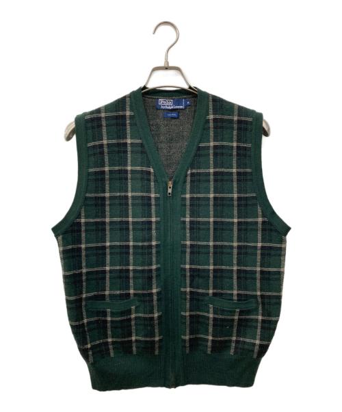 POLO RALPH LAUREN（ポロ・ラルフローレン）POLO RALPH LAUREN (ポロ・ラルフローレン) ジップニットベスト グリーン サイズ:Mの古着・服飾アイテム