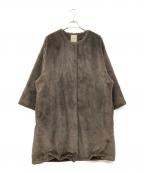CLANEクラネ）の古着「ノーカラーファーコート」｜ブラウン