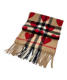 BURBERRY（バーバリー）の古着「ノバチェック＆ハート柄 カシミヤマフラー」｜ベージュ
