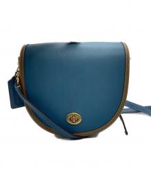 COACH（コーチ）の古着「ランウェイ ターンロックサドルクロスボディ ショルダーバッグ」｜ブルー×ブラウン