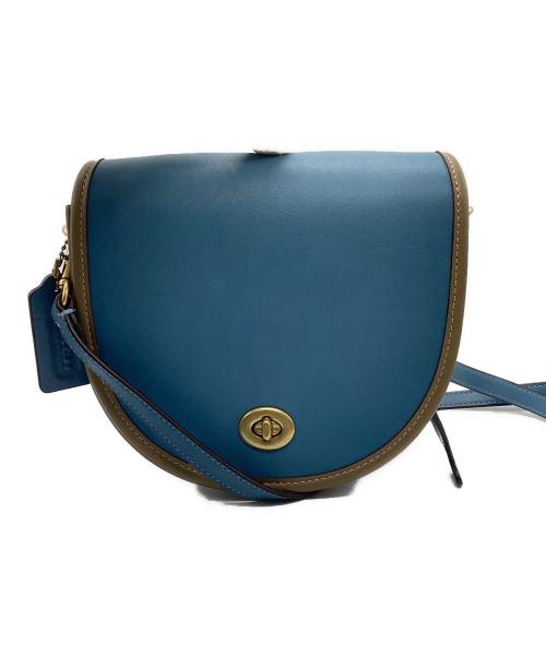 COACH（コーチ）COACH (コーチ) ランウェイ ターンロックサドルクロスボディ ショルダーバッグ ブルー×ブラウンの古着・服飾アイテム