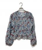 SOULEIADOソレイアード）の古着「コットンミルフルールランダム シャーリングブラウス」｜ブルー×アイボリー