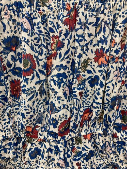 SOULEIADO（ソレイアード）SOULEIADO (ソレイアード) コットンミルフルールランダム シャーリングブラウス ブルー×アイボリー サイズ:36の古着・服飾アイテム