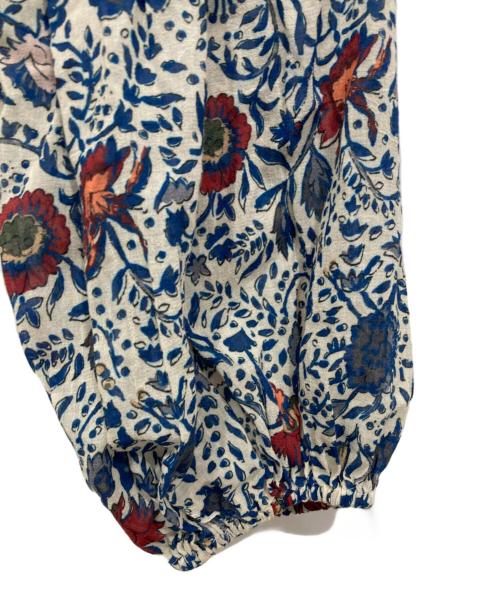 SOULEIADO（ソレイアード）SOULEIADO (ソレイアード) コットンミルフルールランダム シャーリングブラウス ブルー×アイボリー サイズ:36の古着・服飾アイテム