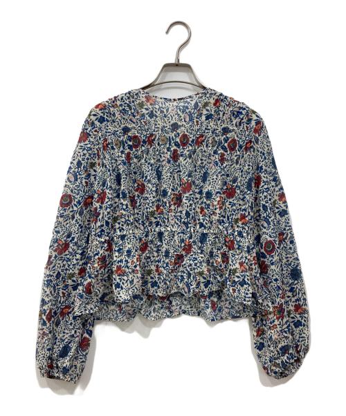 SOULEIADO（ソレイアード）SOULEIADO (ソレイアード) コットンミルフルールランダム シャーリングブラウス ブルー×アイボリー サイズ:36の古着・服飾アイテム