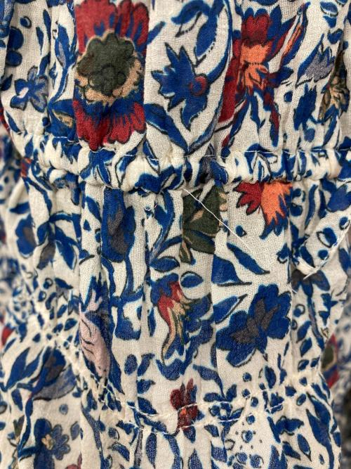 SOULEIADO（ソレイアード）SOULEIADO (ソレイアード) コットンミルフルールランダム シャーリングブラウス ブルー×アイボリー サイズ:36の古着・服飾アイテム