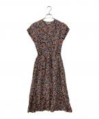 SOULEIADOソレイアード）の古着「レーヨンプリント Vネックワンピース」｜ブラウン
