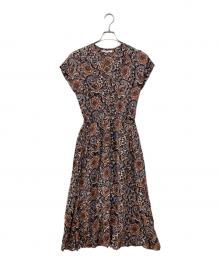 SOULEIADO（ソレイアード）の古着「レーヨンプリント Vネックワンピース」｜ブラウン