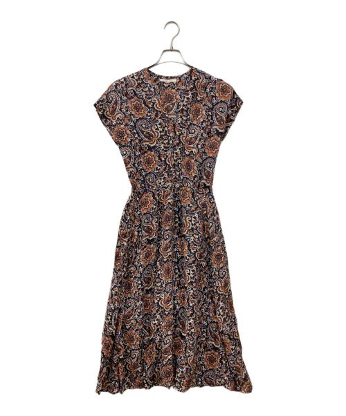 SOULEIADO（ソレイアード）SOULEIADO (ソレイアード) レーヨンプリント Vネックワンピース ブラウン サイズ:36の古着・服飾アイテム
