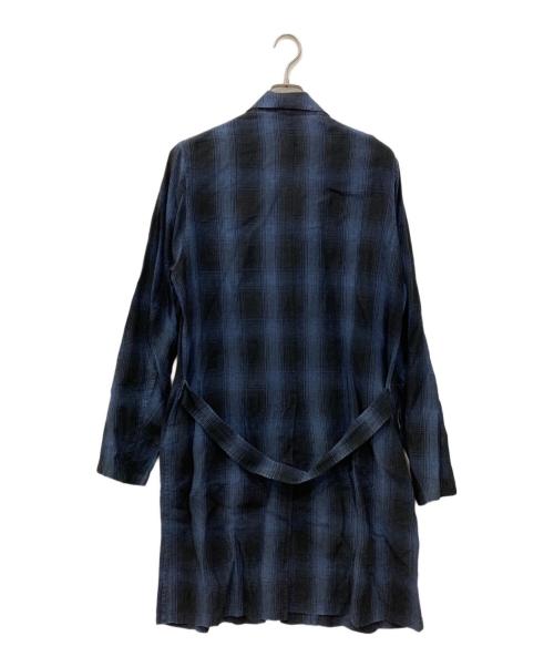 KAZUYUKI KUMAGAI ATTACHMENT（カズユキクマガイ アタッチメント）KAZUYUKI KUMAGAI ATTACHMENT (カズユキクマガイ アタッチメント) Li/Coシャンブレーオンブレーチェック ワークコート ブルー×ブラック サイズ:3の古着・服飾アイテム