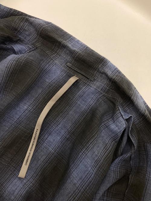 KAZUYUKI KUMAGAI ATTACHMENT（カズユキクマガイ アタッチメント）KAZUYUKI KUMAGAI ATTACHMENT (カズユキクマガイ アタッチメント) Li/Coシャンブレーオンブレーチェック ワークコート ブルー×ブラック サイズ:3の古着・服飾アイテム