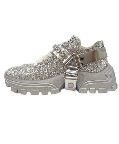 MIU MIU（ミュウミュウ）MIU MIU (ミュウミュウ) ラメグリッター ビジュースニーカー グレー サイズ:38 1/2の古着・服飾アイテム