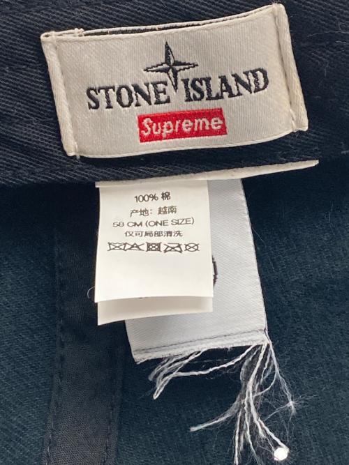 SUPREME（シュプリーム）SUPREME (シュプリーム) STONE ISLAND (ストーンアイランド) ロゴ刺繍 6パネルキャップ ブラックの古着・服飾アイテム