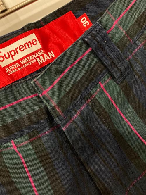SUPREME（シュプリーム）Supreme (シュプリーム) JUNYA WATANABE MAN (ジュンヤワタナベマン) プリントワークパンツ ネイビー×グリーン サイズ:30の古着・服飾アイテム