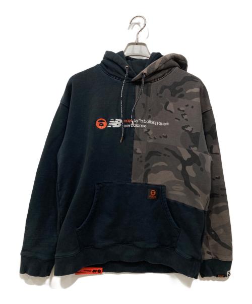 NEW BALANCE（ニューバランス）NEW BALANCE (ニューバランス) A BATHING APE (ア ベイシング エイプ) プルオーバーパーカー グレー×ブラック サイズ:Lの古着・服飾アイテム